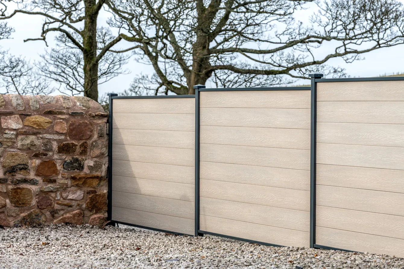 Oyster colour Composite vento panel in garden